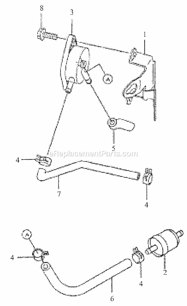 Fuel Delivery System Diagram and Parts List for 3648 53AB5D4M100 Cub Cadet Lawn Mower